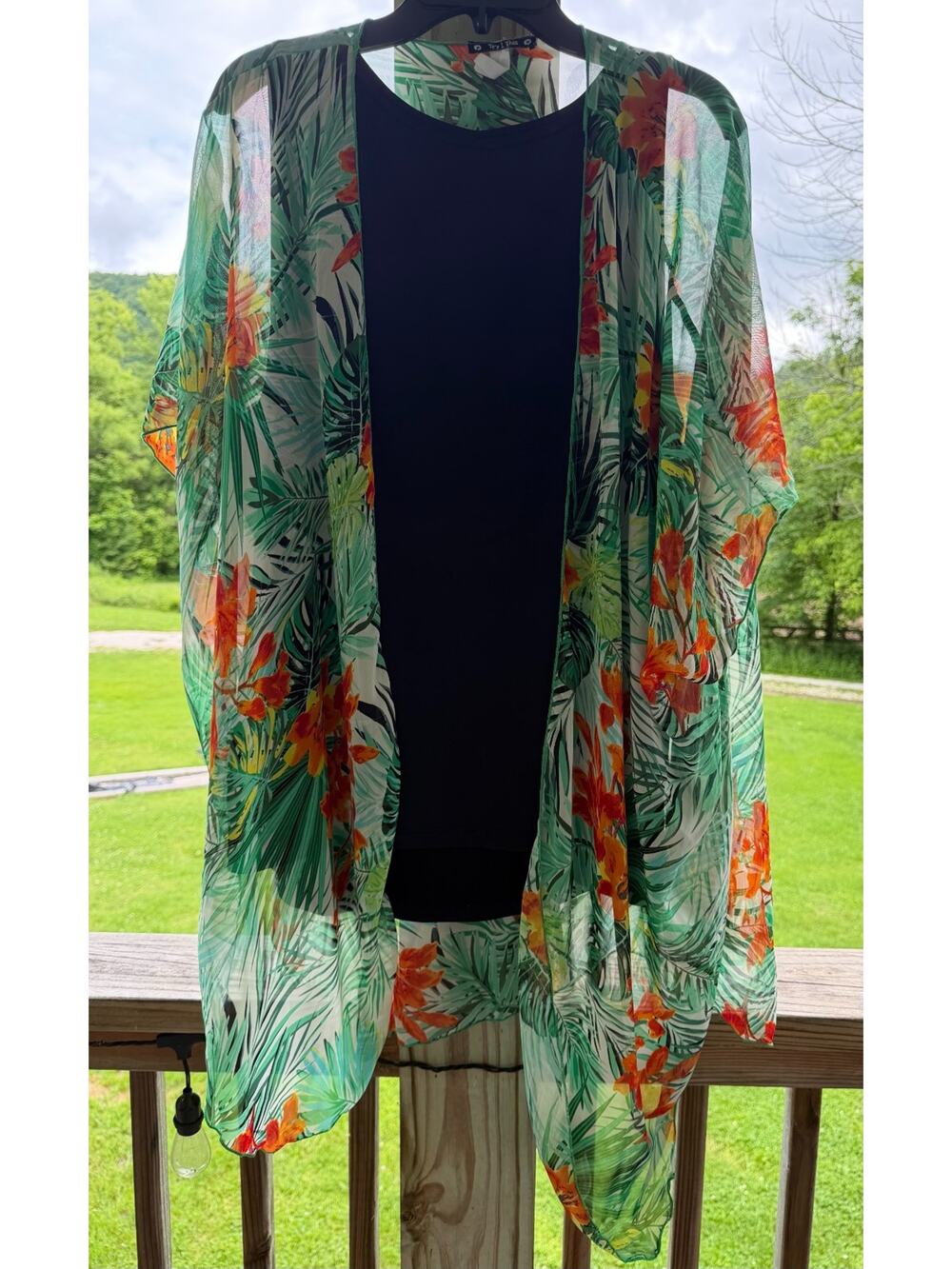 Resort Boho Lagenlook Tropical Try This Floral Print Kimono Plus Size 2X/3X